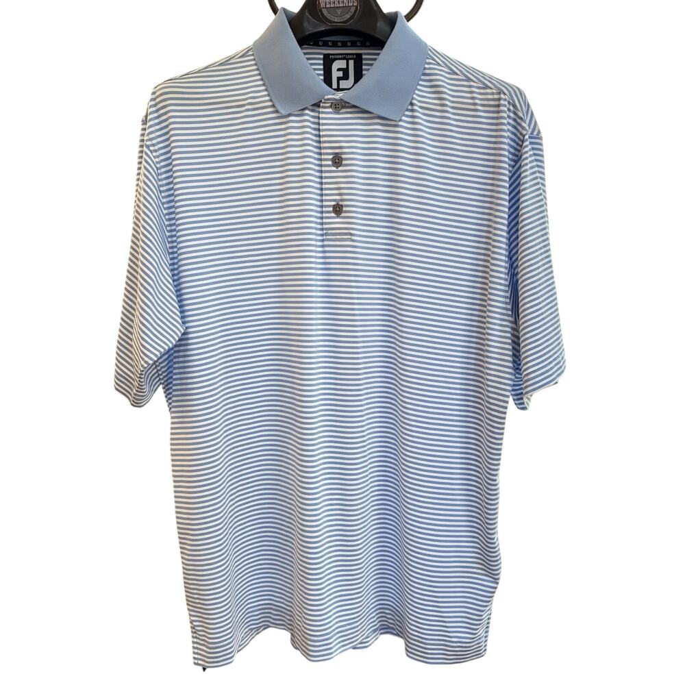 FootJoy FJ Golf Polo Shirt Blue White Stripe Mens Size Large Performance Golfing